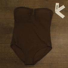 dKNY Textured Shirred One-Piece Swimsuit DIMMS605 Mocha Texture Brown XL picture