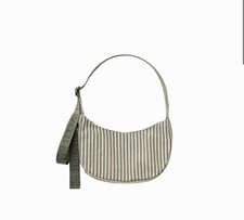 BAGGU Nylon Small Crescent Crossbody Bag Sage Stripe picture