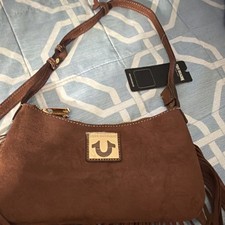 True Religion Brown Small Fringe Shoulder Bag Zip Closure Adjustable Strap picture
