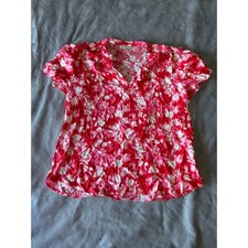Studio B by Bobeau Red White Floral V-Neck Flutter Sleeve Blouse XL picture