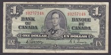 [VF, No Tears or Holes] RARE 1937 Canada 1 Dollar BC-21b J/A-0257148 [010-3] picture