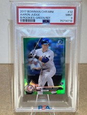 Bowman 2017 Chrome Minis Aaron Judge #32 RC Green Refractor /99 PSA 9- POP 6 picture