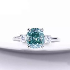 3.20 Ct Round Cut Blue Diamond Solitaire Ring in 925 Silver Certified picture