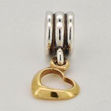 HTF Pandora“Christ”Charm 925 ALE Sterling Silver & 14K Gold Open Heart Dangle picture