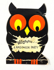 vtg Diecut Party invitation Owl Halloween REPAIR embossed picture