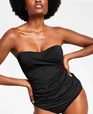 NWT Anne Cole Twist Front Ruched Swimsuit Tankini Top Black Medium zjn1526a picture