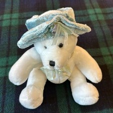 Vintage Dan Dee Rare Victorian White Teddy Bear with Light Blue Velvet Hat 13