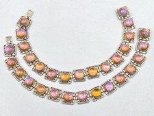 Two Art Deco Dragon's Breath Glass Cab Panel Bracelets That Convert To Necklace picture