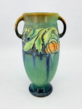 Roseville Baneda Green Vintage Arts Crafts Pottery Double Handled Ceramic Vase picture