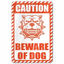 Caution Beware of Dog Aluminum Sign, Front Facing Spiked Collar Dog picture