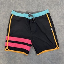 Hurley Phantom Board Shorts Mens 32 Black Pink Striped Swim Trunks Surf Beach picture