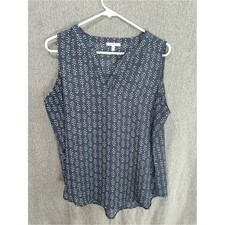 Maurices Navy Blue Sleeveless V-Neck Printed Blouse picture