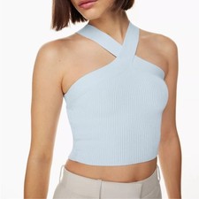 Aritzia Babaton Sculpt Knit Criss Cross Cropped Tank in Blue Size XS picture