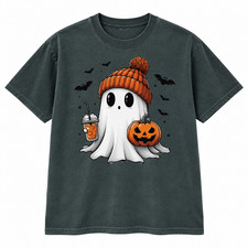 Cute Ghost Halloween Shirt Spooky Season Fall Womens Retro Ghost Graphic T-Shirt picture