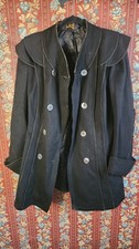 Antique Victorian Edwardian Printzess Black Wool Coat Tiered Cape Collar Label picture