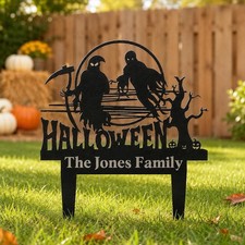 Personalized Halloween Metal Sign Custom Family Name Yard Art Decor picture