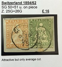 Switzerland 1854/62 SG 50 And 51 u. On Piece Z. 25G And 26G picture