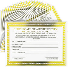 25 Pcs 5 X 7 Inch Certificate of Authenticity for Original Artwork Gold Foil Pre picture