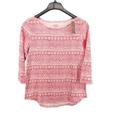 NEW Chico's Ultimate Tee Womens 2 / Large Top Watermelon Fizz Tribal 3/4 Sleeve picture