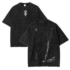 Men's Vintage Acid Wash Berserk Guts Anime Graphic T-Shirt - Oversized, Cozy Loo picture