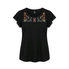 Torrid Womens Black Floral Embroidered Flutter Sleeve Lace Trim Top 2XL 1417 picture