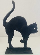 Vintage Cast Iron Black Cat Door Stop Arched Back Heavy Decorative Doorstop. picture