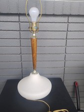 vintage danish modern lamp mcm white ceramc and wood very clean picture