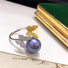gorgeous 10-11mm south sea round lavender pearl ring 925s(t) picture