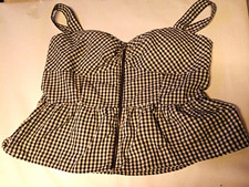 Haute Fox Black/White Gingham Smocked Zip Front Sweetheart Sleeveless Top 3X picture