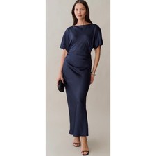 Few Moda o.p.t One Pretty Time Blue Satin Ruched Maxi Dress T26WDRA03850 Size 6 picture