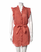 FRAME Terracotta Sleeveless Ruffle Shirt Dress Belted Button Short Size S picture