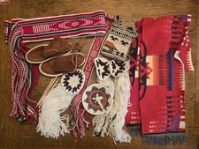 Navajo Hand Woven Ceremonial Sashes, Hair Bun Covers, Moccasins And More picture