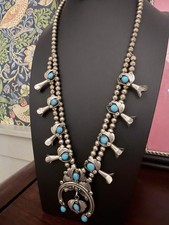 Native American Squash Blossom Turquoise Sterling Silver Vintage picture