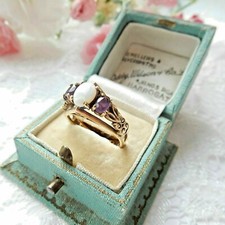 Vintage Antique 3Ct Oval Opal & Amethyst Engagement Ring 14K Yellow Gold Finish picture