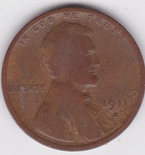 1911  S  Lincoln Wheat Cent,   key date     Circulated picture