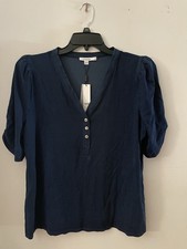 Chico's Women's 3 Puff Sleeve Navy Blue Top picture