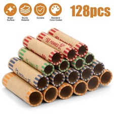 128pcs Assorted Preformed Coin Wrappers Rolls, Change Paper Rolls Wrapping Tubes picture