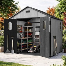 8x6 FT Resin Outdoor Storage Shed Plastic Garden Shed with Floor for Tools, Bike picture