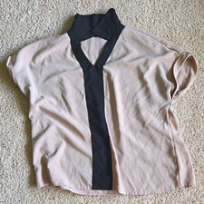 SHEIN Women’s Beige/Black Collared Short Sleeve Blouse XL picture
