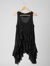 AllSaints vintage black 100% silk ruffle tunic mini dress y2k grunge gothic UK12 picture