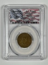 WTC GROUND ZERO RECOVERY JAMAICA 1/2 PENNY 9-11-01 PCGS CERTIFIED (KING OR QUEEN picture