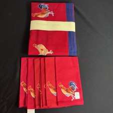 NOS Williams Sonoma Rooster Print Tablecloth 70x108 & 6 Napkins Farm Cottagecore picture