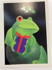 Vintage 1980s Linnea Frog Christmas *Card Unfolded *No Envelope * Recycled Paper picture