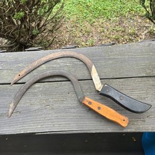 Vintage Hand Sickle Scythe Garden Farm Tool Grimm Reaper Halloween Decor - Pair* picture