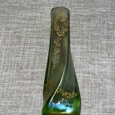 Antique German Fritz Heckert Bohemian Style  Gold Floral Iridescent Vase 1900's picture