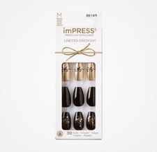 Kiss imPress Pure Fit nails Press On Manicure Medium Coffin Black Gold  picture