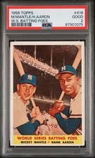 1958 Topps World Series W.S. Batting Foes #418 Mickey Mantle Hank Aaron PSA 2 picture