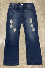 True Religion Ricky Super T Jeans Stitch Flap Pockets Mens 37x33 Y2K Distressed picture