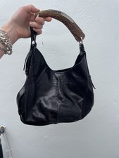 Saint Laurent YSL Vintage Mombasa Hobo Bag Black Leather with Horn Handle picture