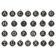 Alphabet A-Z Enamel Letter Charm Enamel Initial Charm Silver Black, 52pcs picture